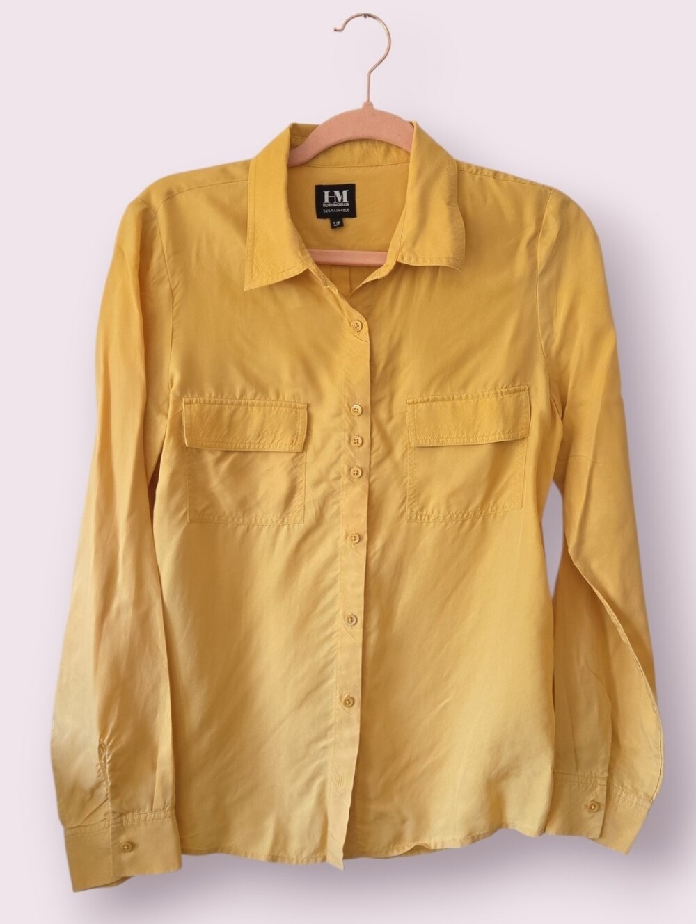 Hilary Macmillan Yellow Cupro Long Sleeve Shirt Size S